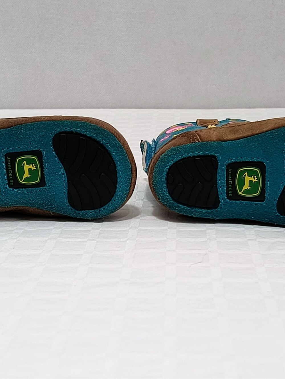 John Deere Brown & Teal Toddler Western Boots with Pink & Yellow Accents - Picture 6 of 8